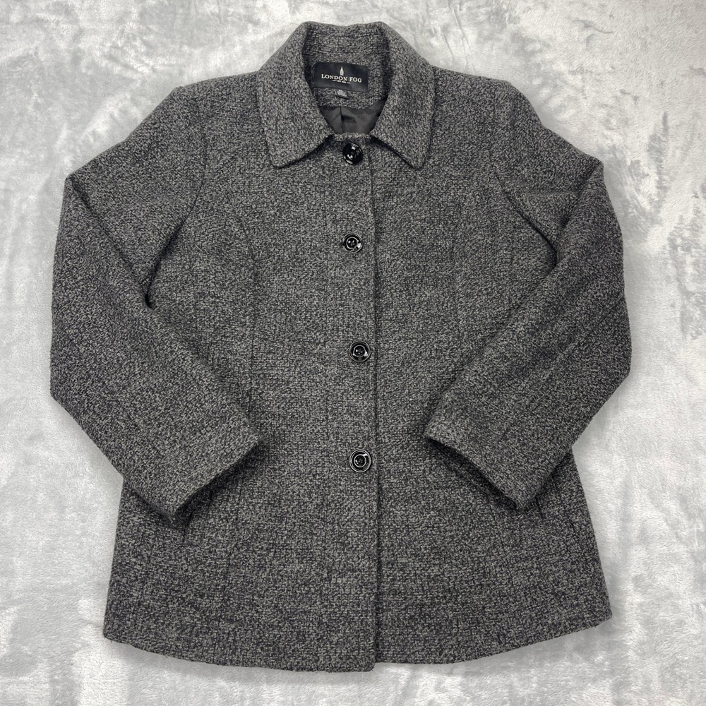 London Fog Jacket Womens XL Gray Wool Blend Long‎ Sleeve Collared Button Front